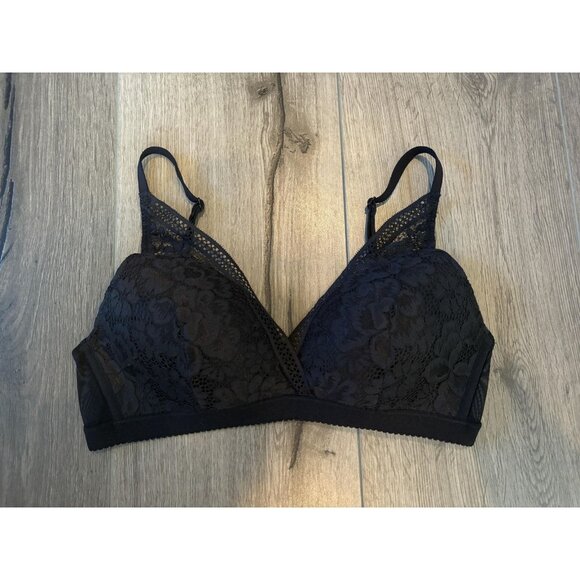Knix Bralette Womens Small Black Lace Wirefree Triangle Soft Cup Adjustable Bra - Picture 1 of 7